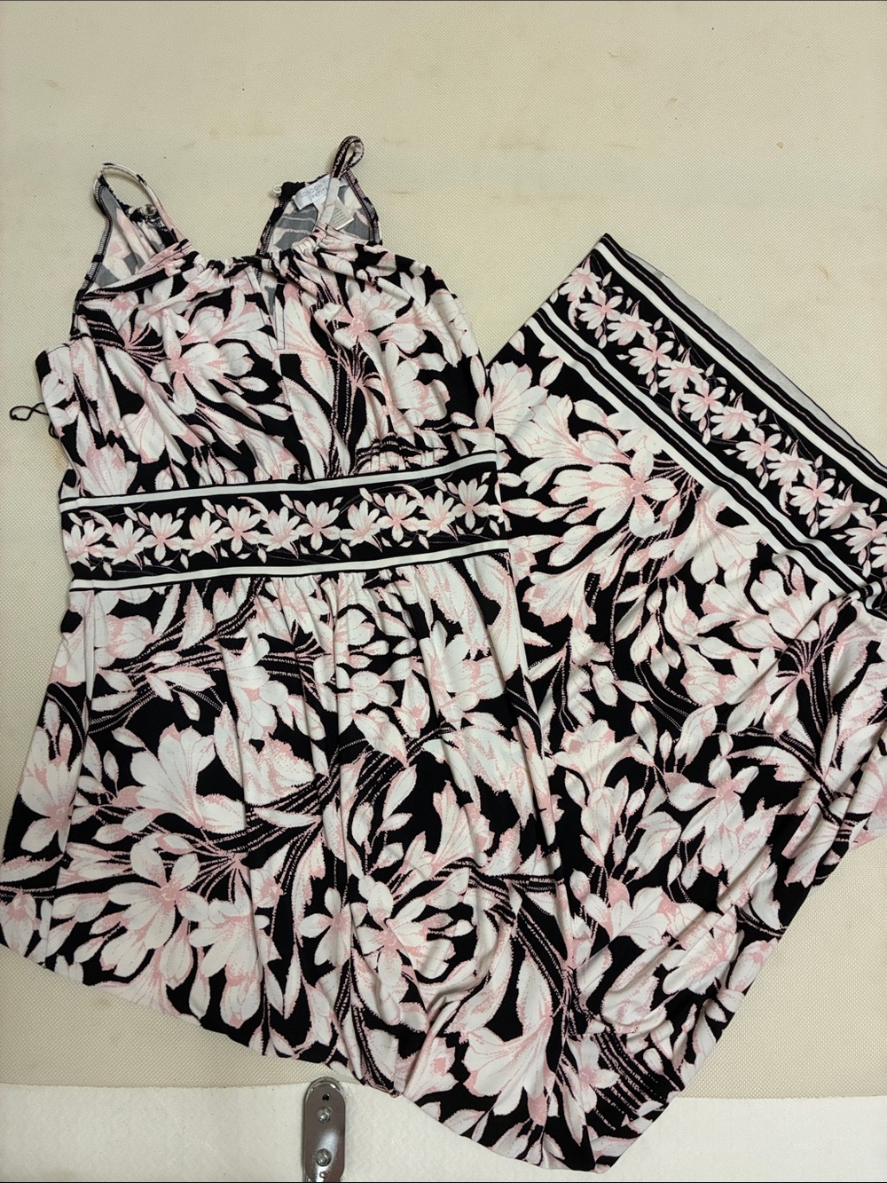 London Times Black and Light Pink Floral Maxi Dress